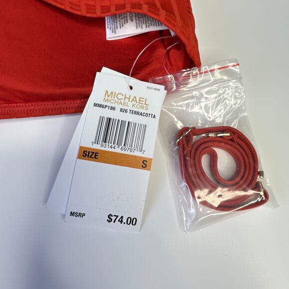 Michael Kors Ribbed Two Piece Swimsuit Terracotta MM6P064 Women Small NWT - Picture 9 of 10